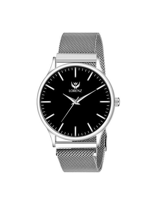 lorenz silver analog watch for men (black dial & classy wired mesh megnet band ) ultra slim watch for men's & boys | mk-3086k - 18244461 - Very Small Image - 1