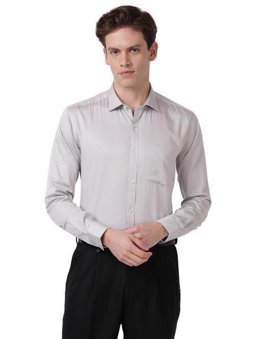 grey solid formal shirt - 18244482 - Very Small Image - 1