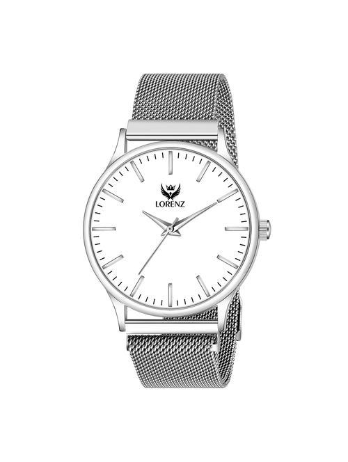 lorenz silver analog (white dial & silver case & classy wired mesh megnet band ) ultra slim watch for men's & boys | mk-3084k - 18244517 - Very Small Image - 1