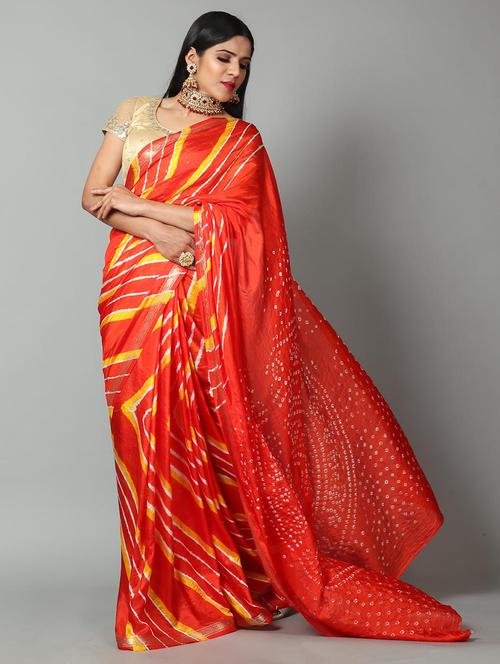 leheriya printed saree with blouse - 18244541 - Very Small Image - 1