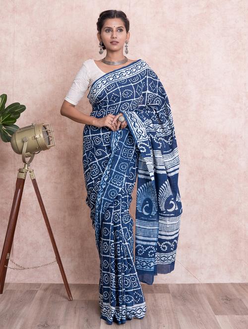 dabu printed saree with blouse - 18244555 - Very Small Image - 1
