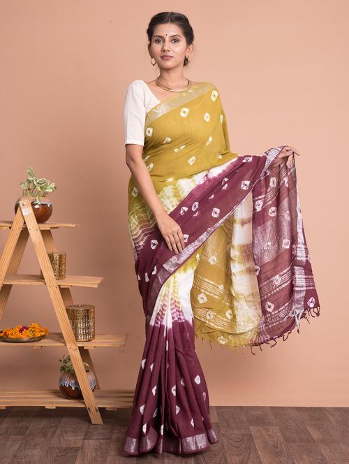 green tie & dye saree with blouse - 18244577 - Very Small Image - 1