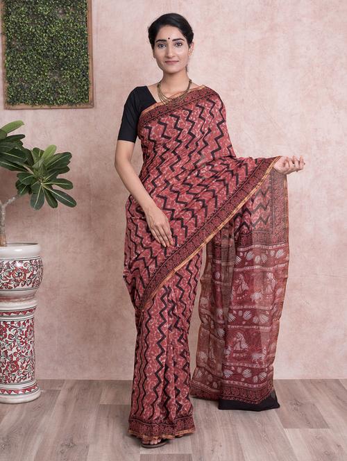 geometric printed saree with blouse - 18244580 - Very Small Image - 1