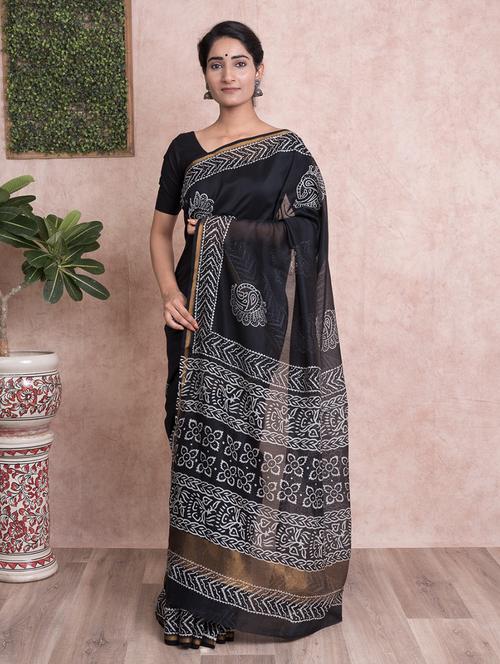 hand block printed saree with blouse - 18244581 - Very Small Image - 1