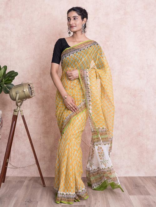 hand block printed saree with blouse - 18244592 - Very Small Image - 1