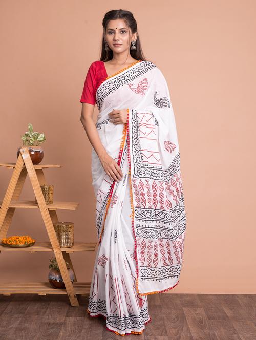 hand block printed saree with blouse - 18244603 - Very Small Image - 1