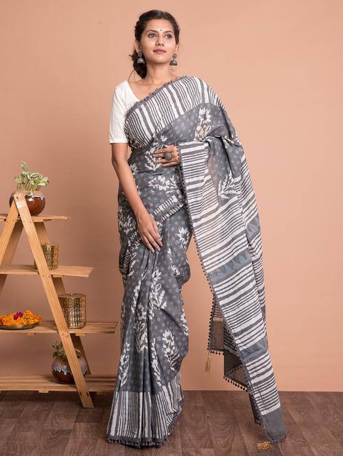 dabu printed saree with blouse - 18244611 - Very Small Image - 1