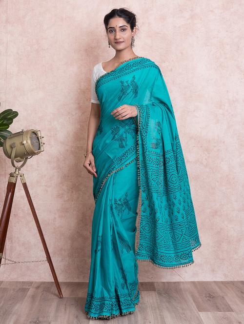 hand block printed saree with blouse - 18244615 - Very Small Image - 1