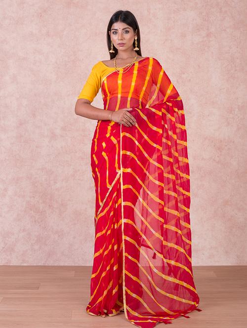leheriya printed saree with blouse - 18244617 - Very Small Image - 1