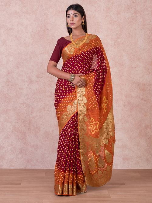 bandhani printed saree with blouse - 18244633 - Very Small Image - 1