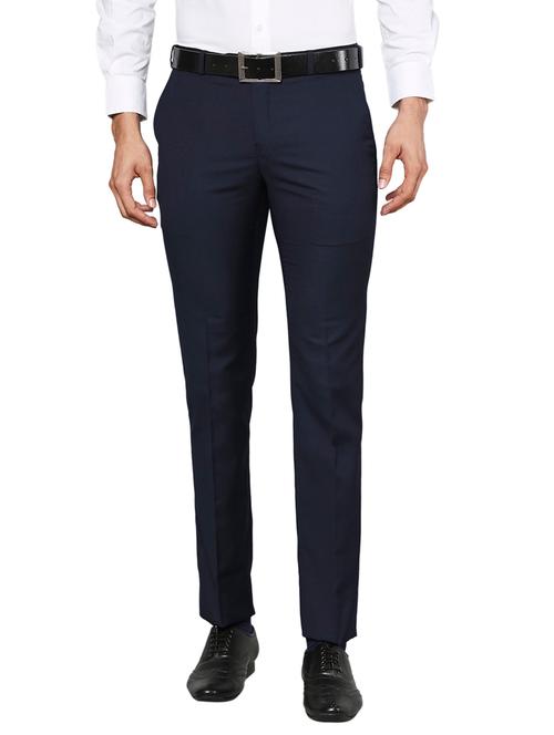 navy-blue solid casual trouser - 18244700 - Very Small Image - 1