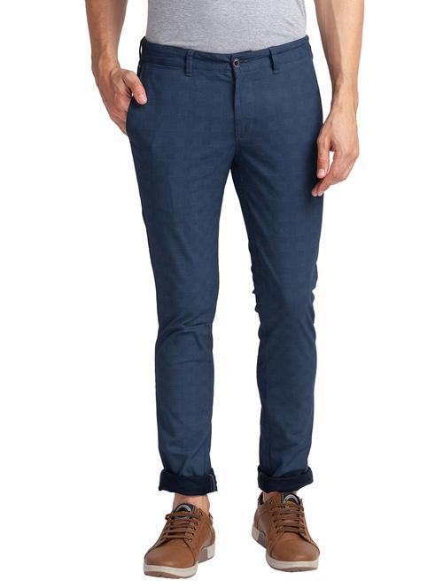 navy-blue checkered casual trouser - 18244715 - Very Small Image - 1