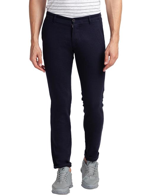 navy-blue solid casual trouser - 18244737 - Very Small Image - 1