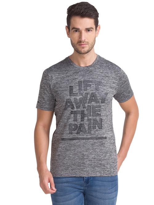 grey melange chest-printed t-shirt - 18244778 - Very Small Image - 1
