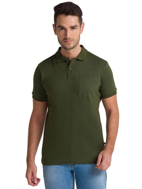 olive-green solid polo t-shirt - 18244800 - Very Small Image - 1