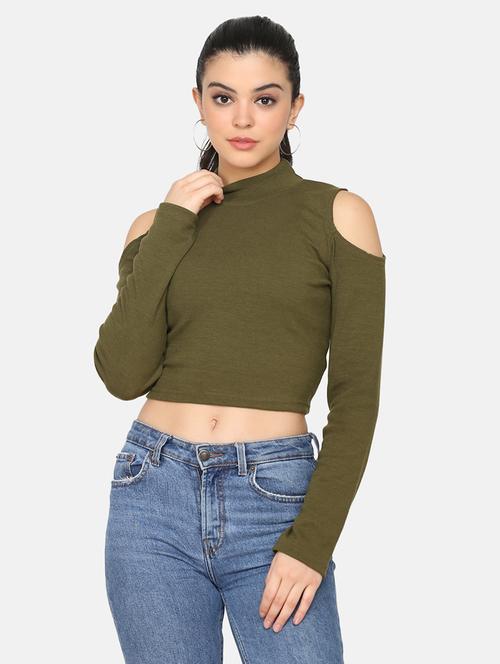 cold shoulder solid crop tee - 18244875 - Very Small Image - 1