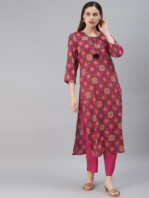 pink rayon straight kurta - 18244988 - Very Small Image - 1