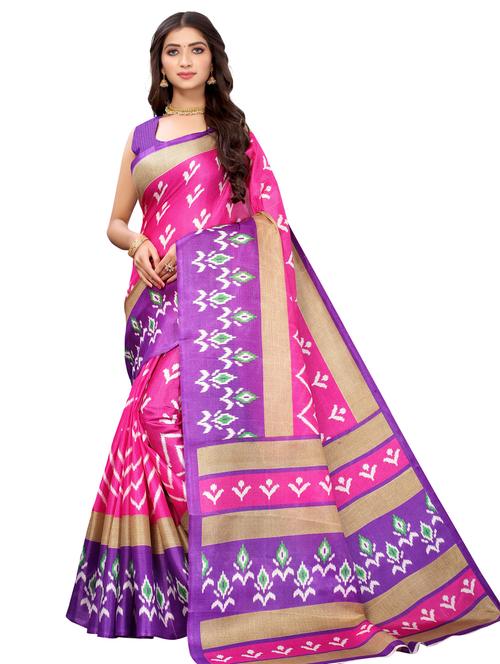 pink silk blend ikat saree with blouse - 18244996 - Very Small Image - 1