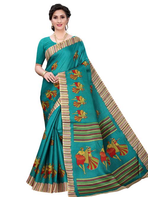 blue silk blend fusion saree with blouse - 18245013 - Very Small Image - 1