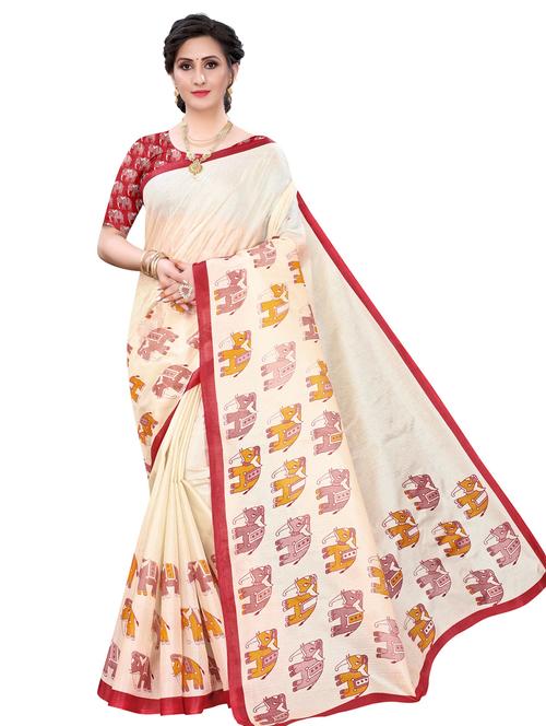 cream printed saree - 18245016 - Very Small Image - 1