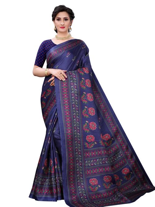 blue silk blend fusion saree with blouse - 18245017 - Very Small Image - 1
