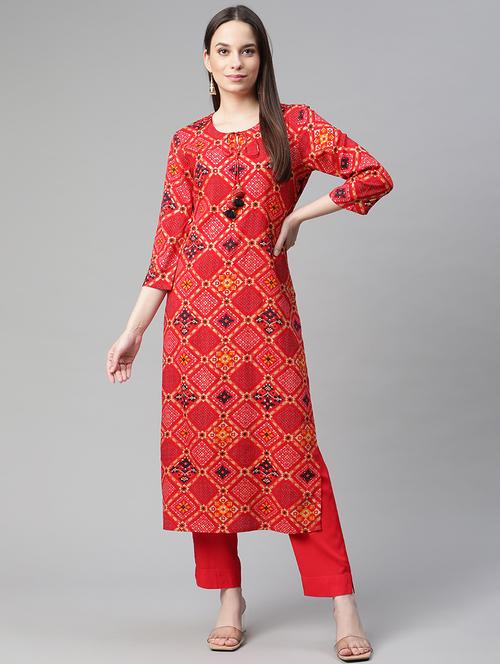 red rayon straight kurta - 18245083 - Very Small Image - 1