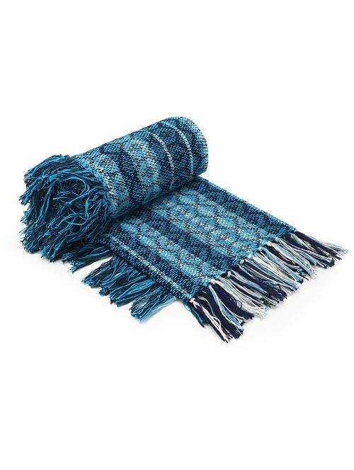 mezposh tribal navy & white ehtnic motifs pattern polycotton sofa throw (160 x 120 cm) - 18246231 - Very Small Image - 1