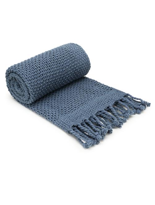mezposh motley dark grey hand knitted cotton sofa throw (140 x 120 cm) - 18246244 - Very Small Image - 1