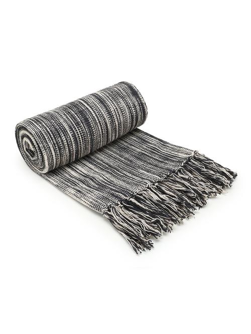 mezposh deviant black & natural striped pattern cotton sofa throw (180 x 130 cm) - 18246246 - Very Small Image - 1