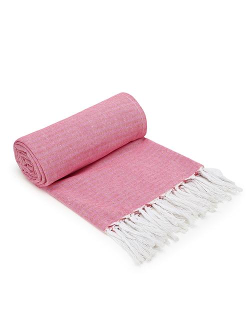 mezposh stave pink & white striped pattern cotton sofa throw (190 x 170 cm) - 18246248 - Very Small Image - 1