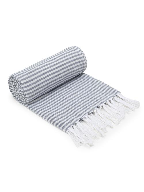 mezposh stave white & blue striped pattern cotton sofa throw (190 x 170 cm) - 18246249 - Very Small Image - 1