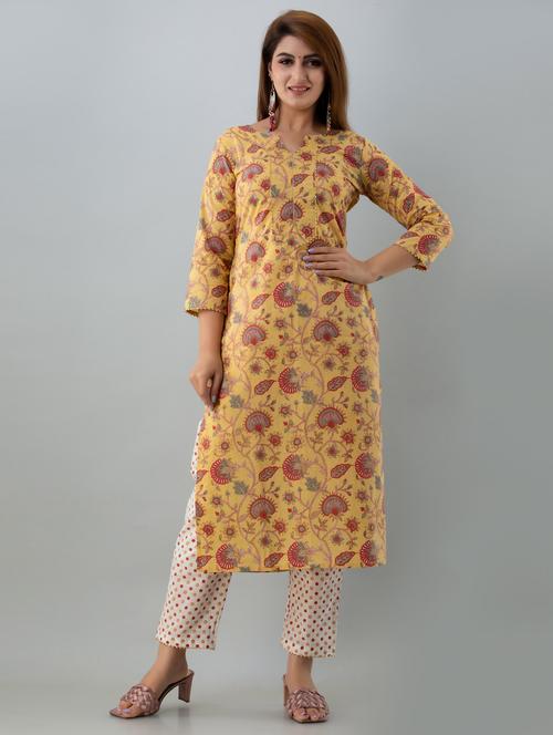 yellow cotton kurta pant set - 18246445 - Very Small Image - 1