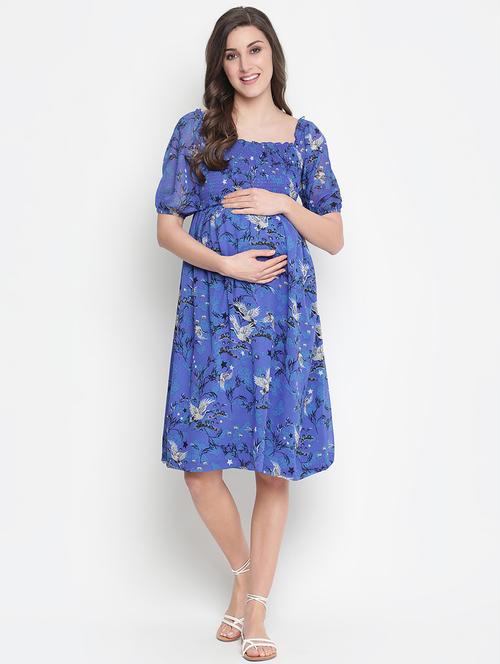 square neck printed maternity wear dress - 18246542 - Very Small Image - 1