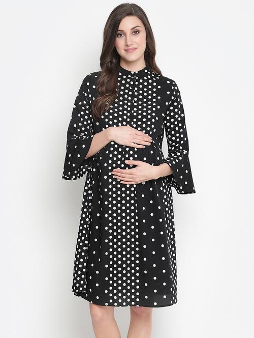 mandarin neck printed maternity wear dress - 18246547 - Very Small Image - 1