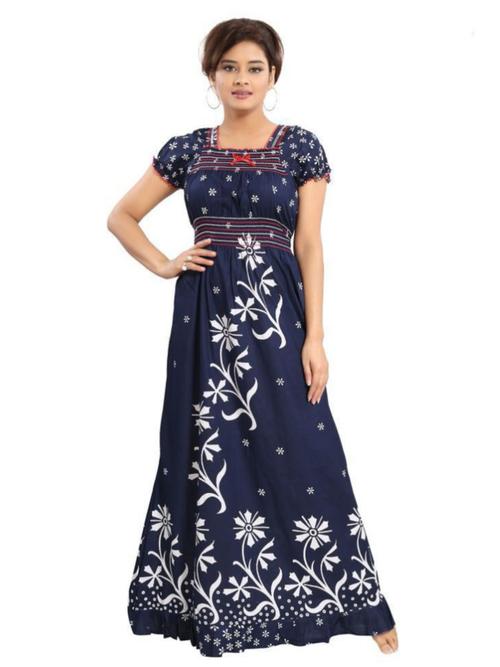 ladies cotton printed nighties blue color - 18246552 - Very Small Image - 1