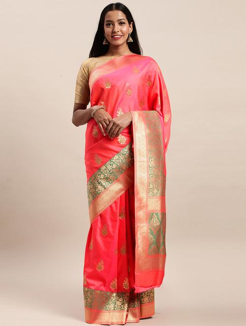 women's self design red colored saree with blouse - 18246687 - Very Small Image - 1