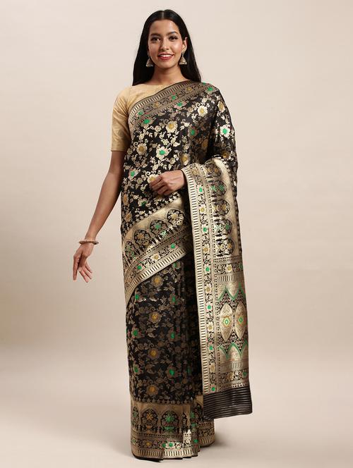 black silk saree with blouse - 18246691 - Very Small Image - 1