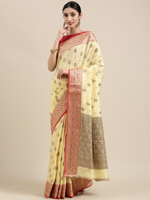 women's self design yellow colored saree with blouse - 18246748 - Very Small Image - 1