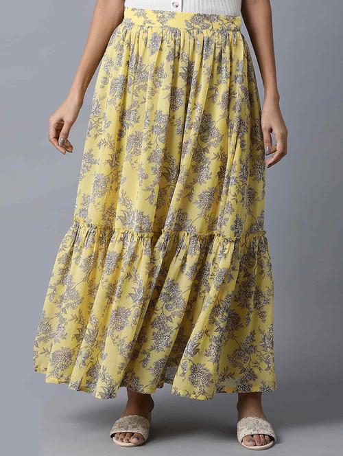 yellow printed flared skirt - 18247166 - Very Small Image - 1