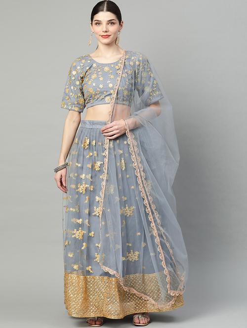 grey net flared lehenga - 18247892 - Very Small Image - 1