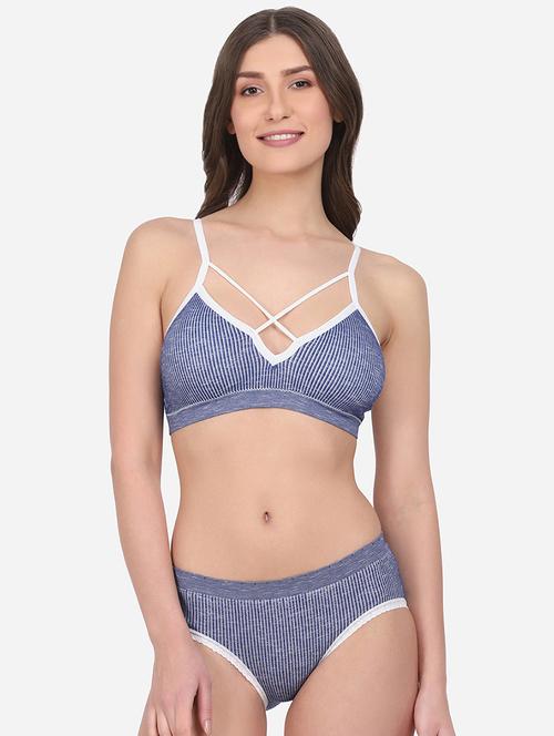 blue striped bras and panty set - 18247939 - Very Small Image - 1