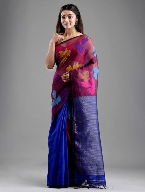 self design handloom saree with blouse - 18248002 - Very Small Image - 1