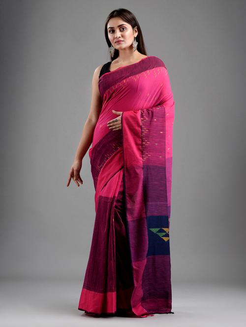 pink cotton handloom saree with blouse - 18248012 - Very Small Image - 1