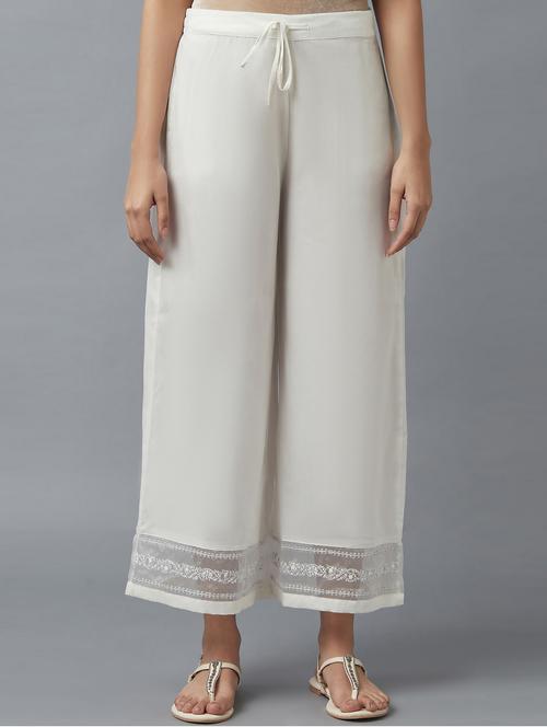 white solid flared palazzo - 18248155 - Very Small Image - 1