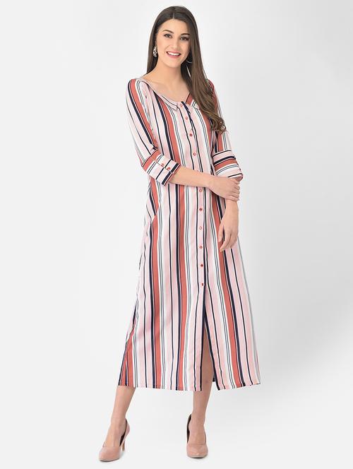 v-neck striped a-line dress - 18248229 - Very Small Image - 1