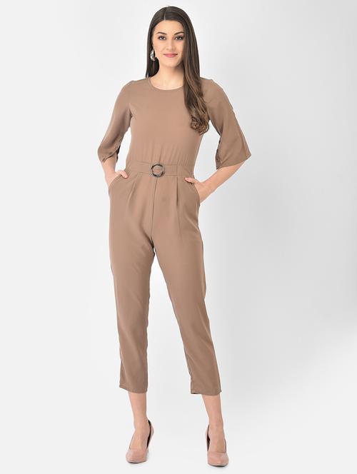 round neck belted full leg jumpsuit - 18248232 - Very Small Image - 1