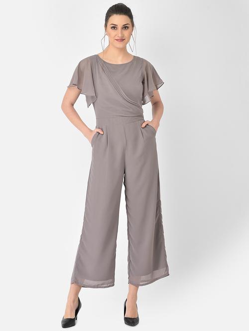flutter sleeved solid full leg jumpsuit - 18248236 - Very Small Image - 1