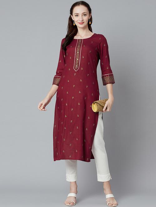maroon printed straight kurta - 18248278 - Very Small Image - 1