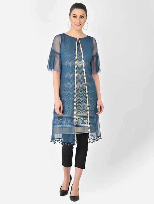 teal printed a-line kurta - 18248478 - Very Small Image - 1