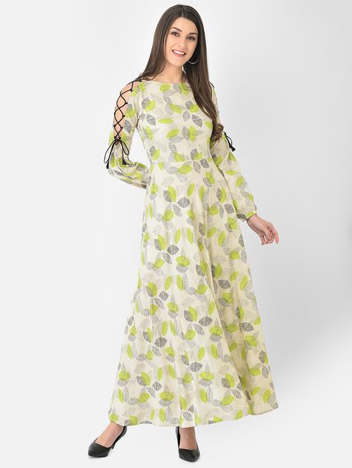 cream printed flared ethnic dress - 18248494 - Very Small Image - 1